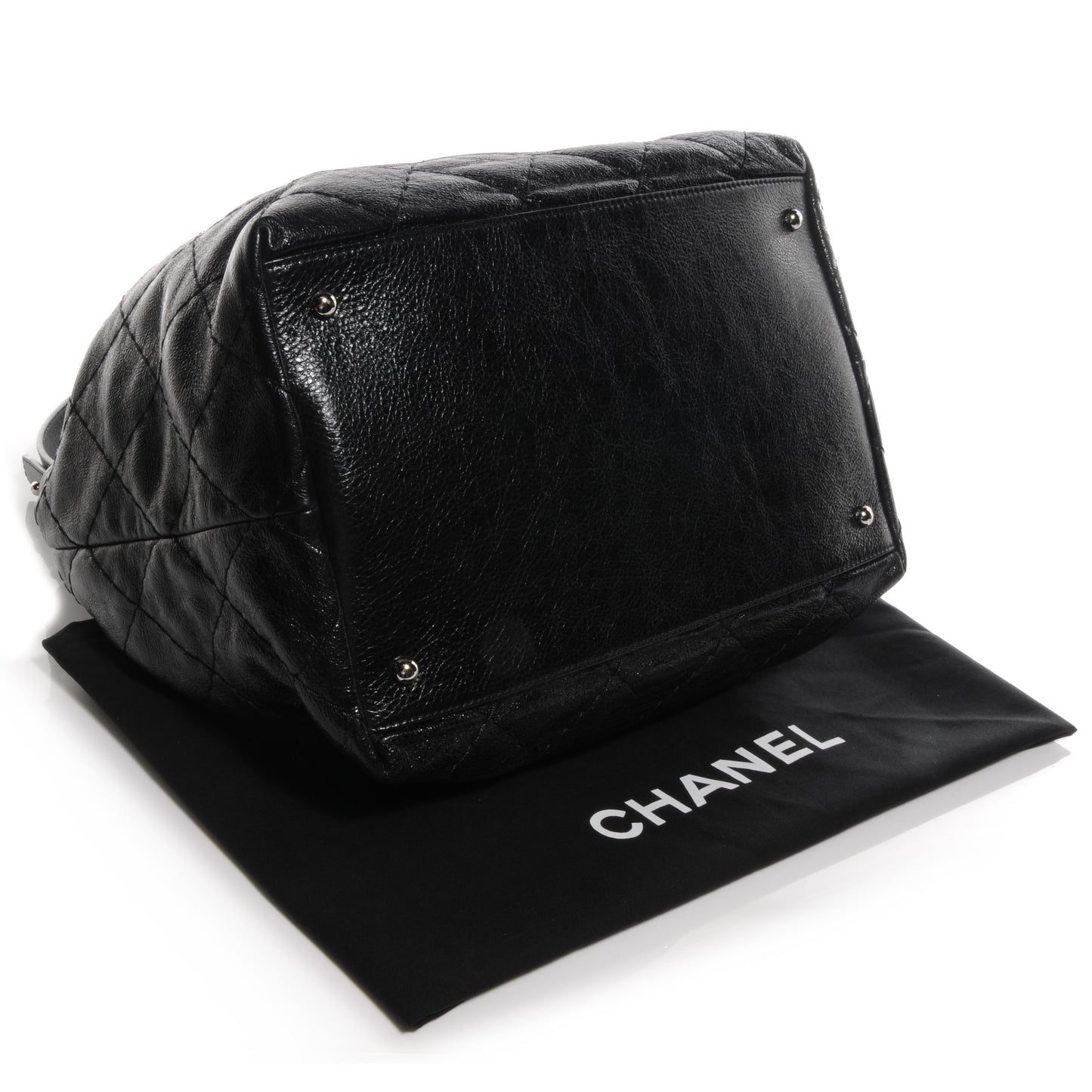 Glazed Calfskin On The Road Drawstring Tote Black