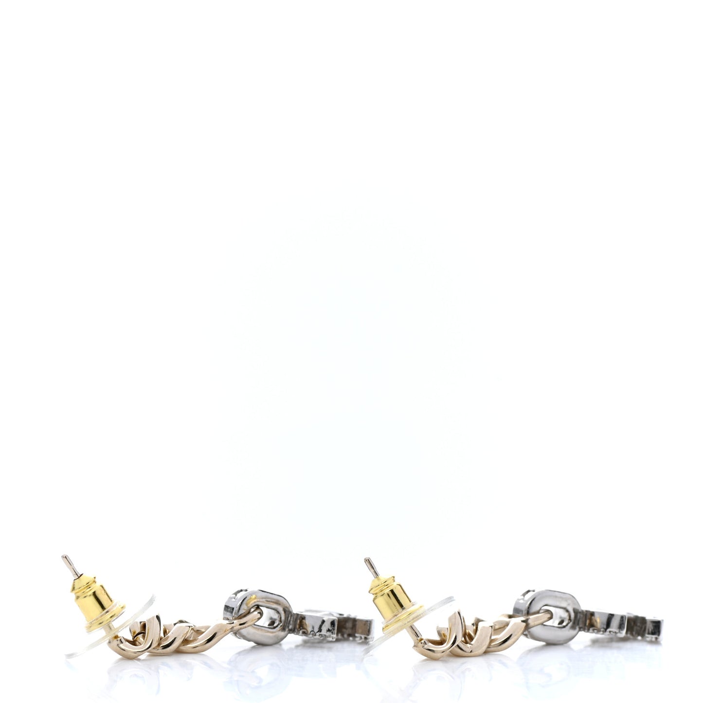 Metal Crystal CC Chain Drop Earrings Gold