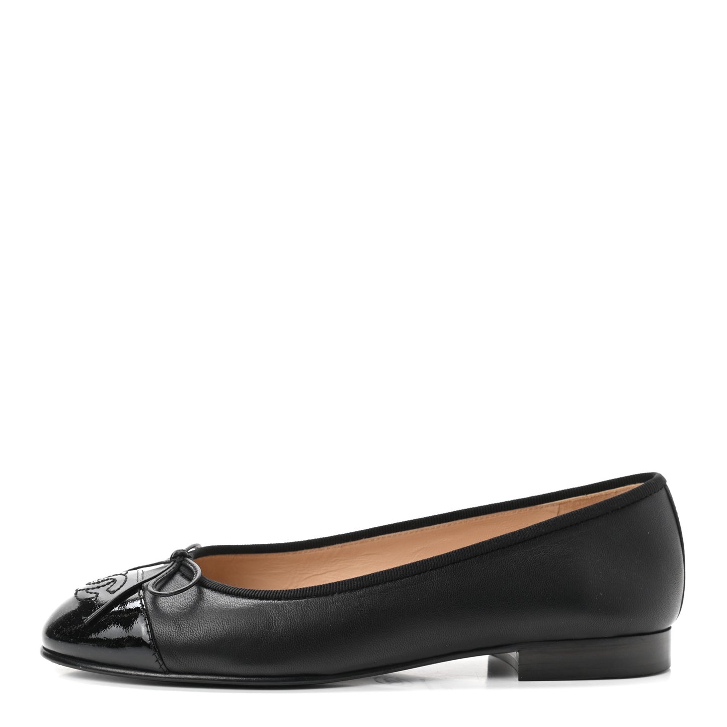 Lambskin Patent Cap Toe Ballerina Flats 36 Black