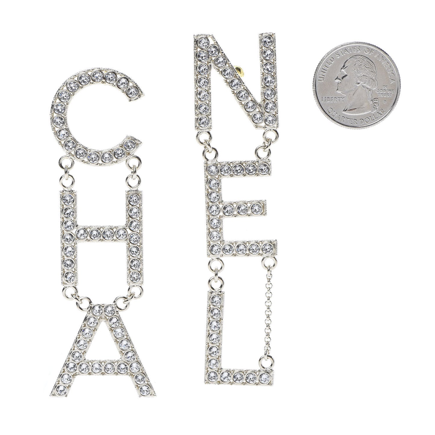 Crystal Cha-Nel Logo Drop Earrings Gold