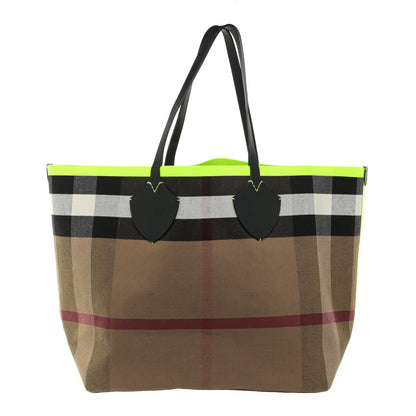 Burberry Canvas Mega Check Extra Large The Giant Reversible Tote Black Neon Yellow 1 of 10