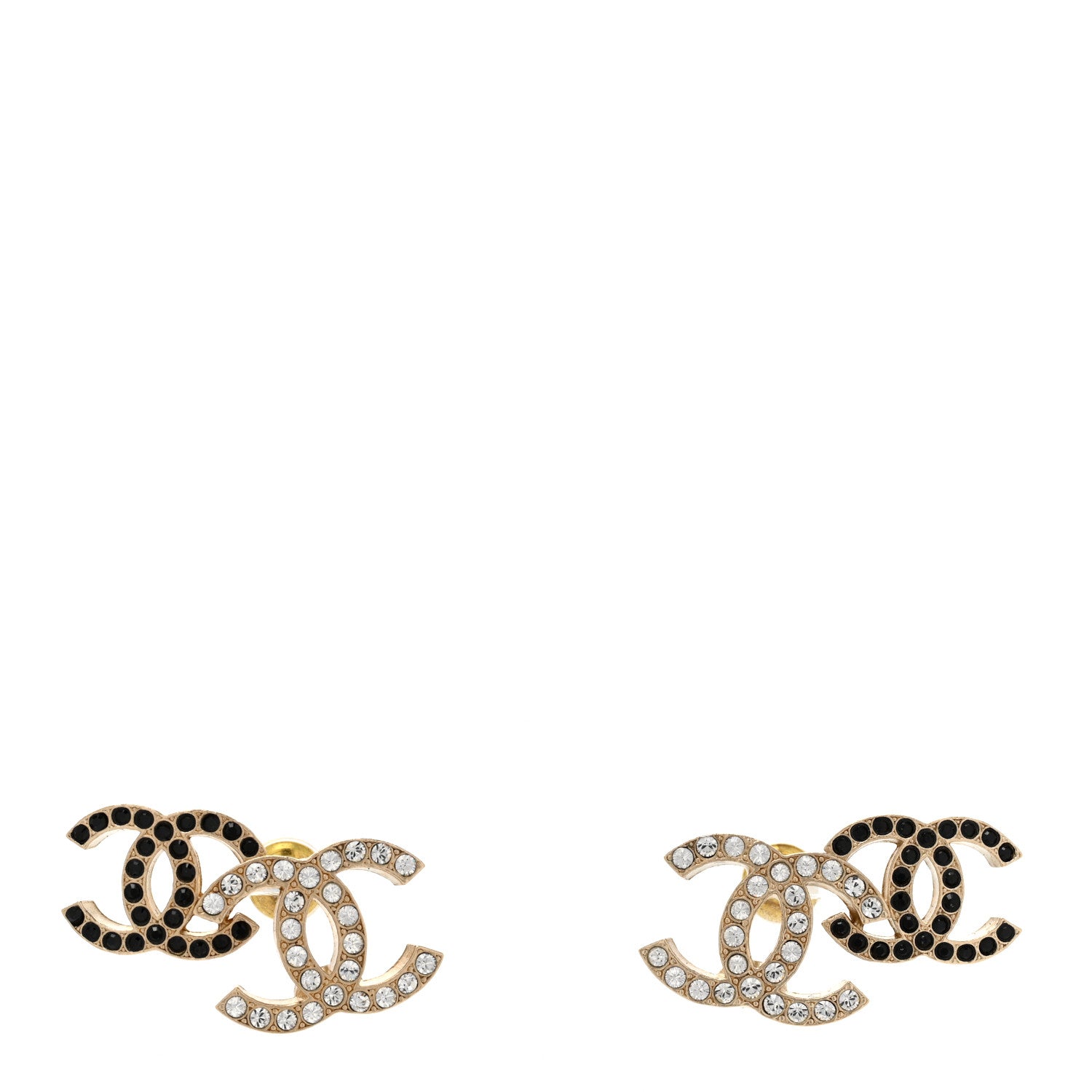 Chanel Crystal Double CC Earrings Gold Black 1 of 4