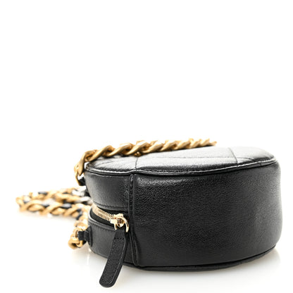 Chanel Shiny Goatskin Quilted Chanel 19 Round Clutch With Chain Black 4 of 10