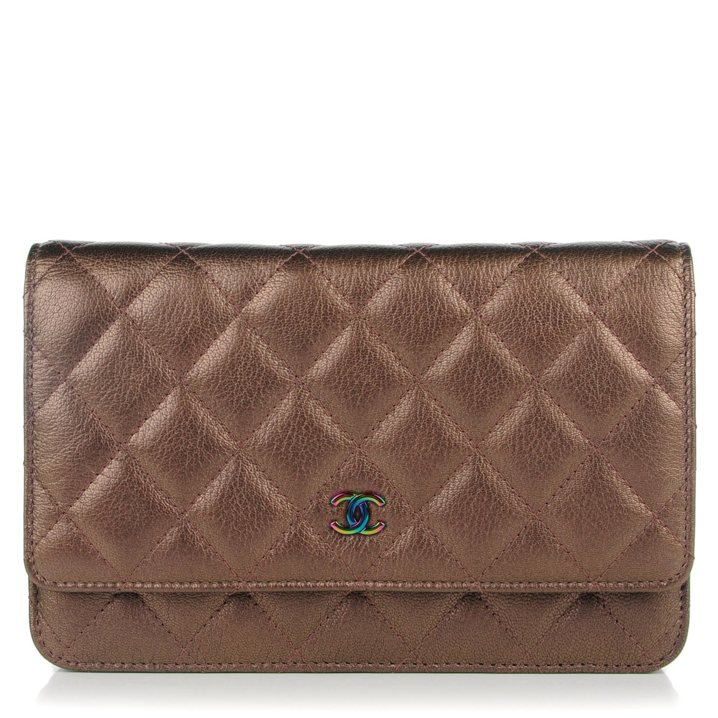 Iridescent Goatskin Quilted Wallet On Chain WOC Bronze