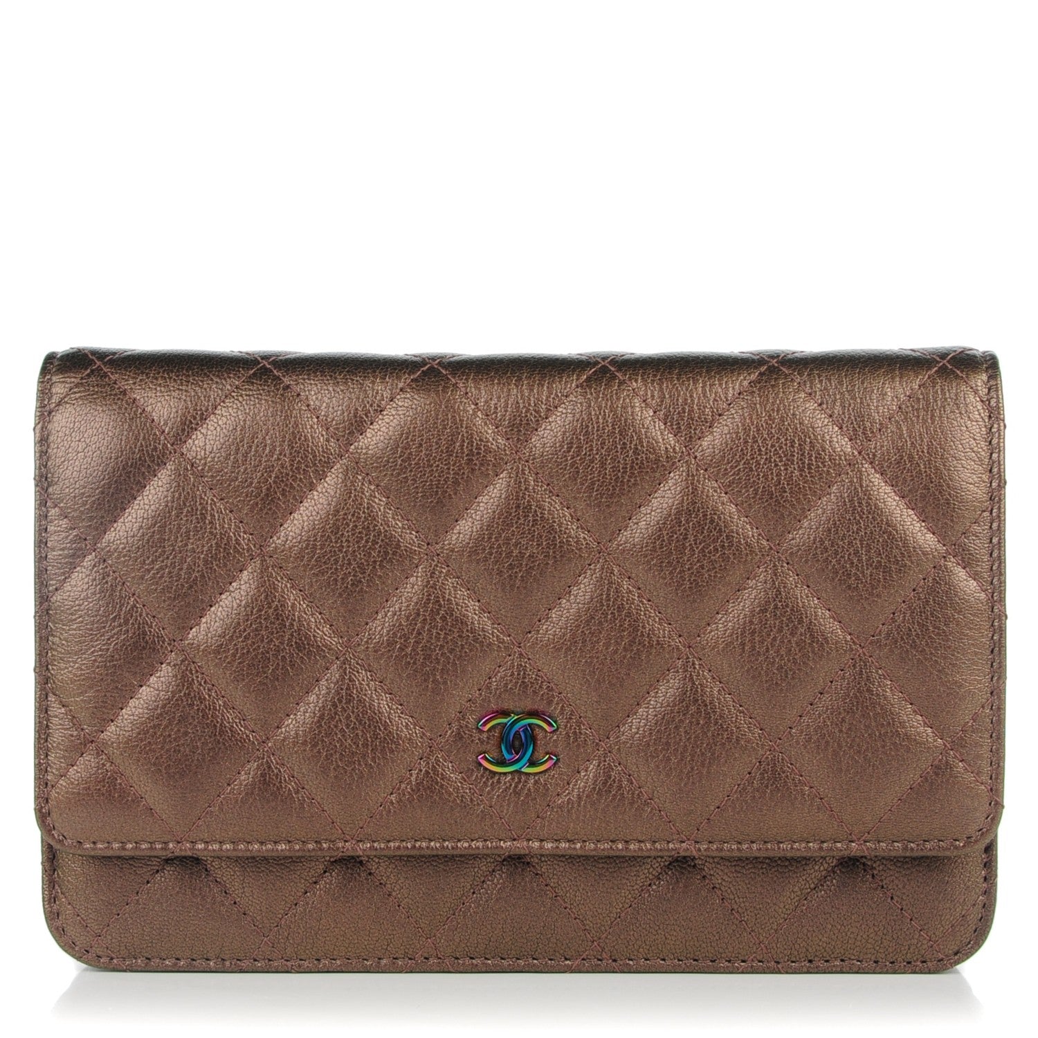 Chanel Iridescent Goatskin Quilted Wallet On Chain WOC Bronze 1 of 8