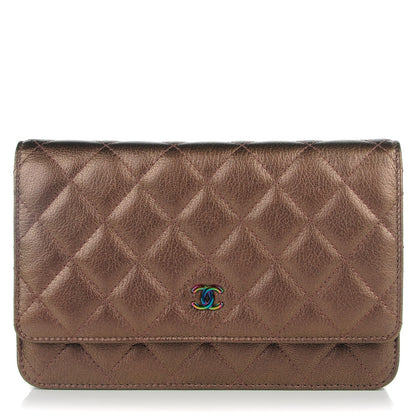 Chanel Iridescent Goatskin Quilted Wallet On Chain WOC Bronze 1 of 8