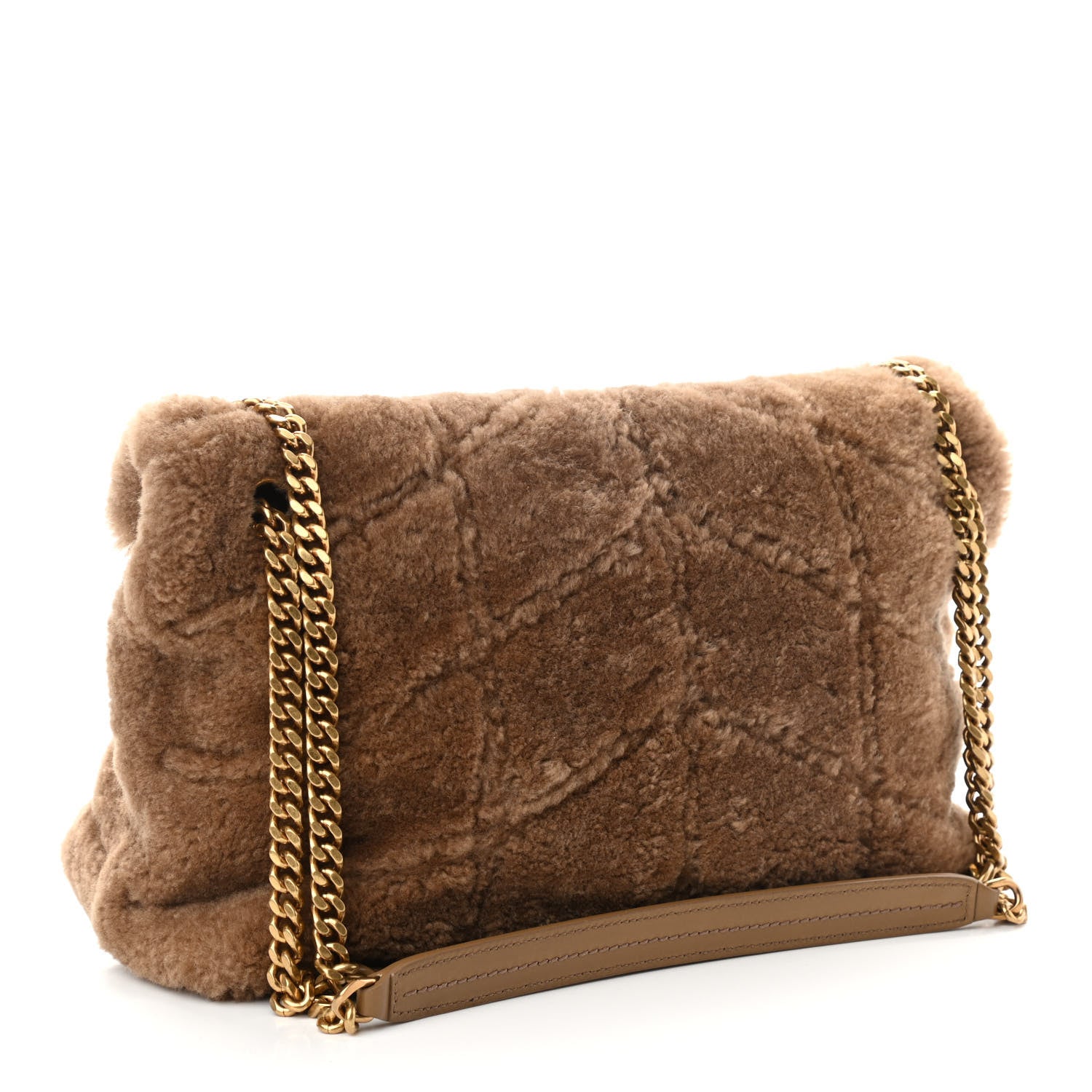 Saint Laurent Shearling Quilted Small Loulou Puffer Monogram Chain Satchel Cinnamon 2 of 9