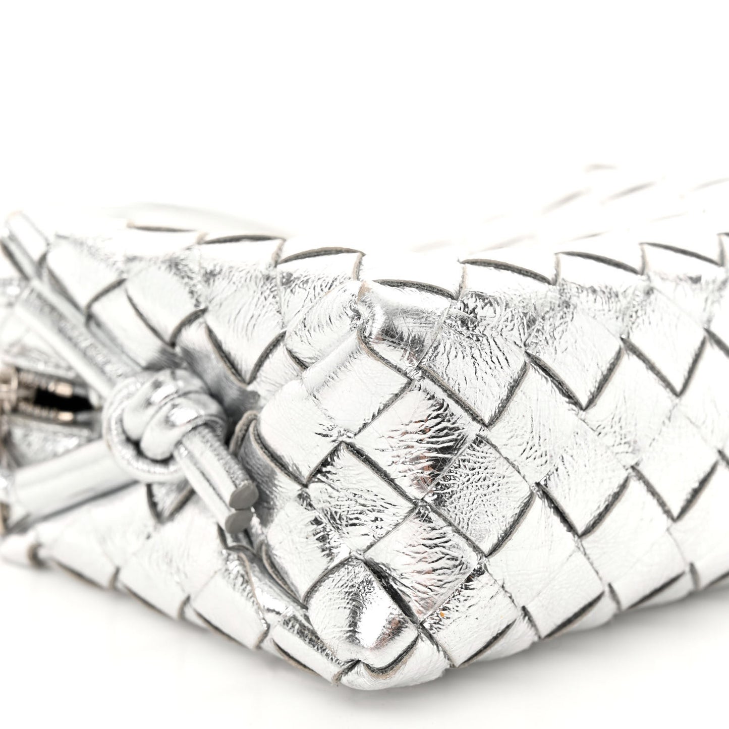 Metallic Nappa Intrecciato Mini Loop Camera Bag Silver