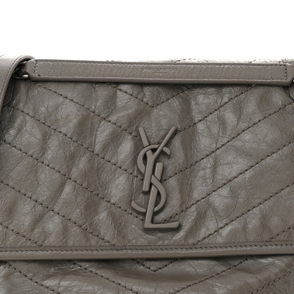 Saint Laurent Crinkled Calfskin Matelasse Monogram Medium Niki Chain Satchel Light Gray 8 of 14