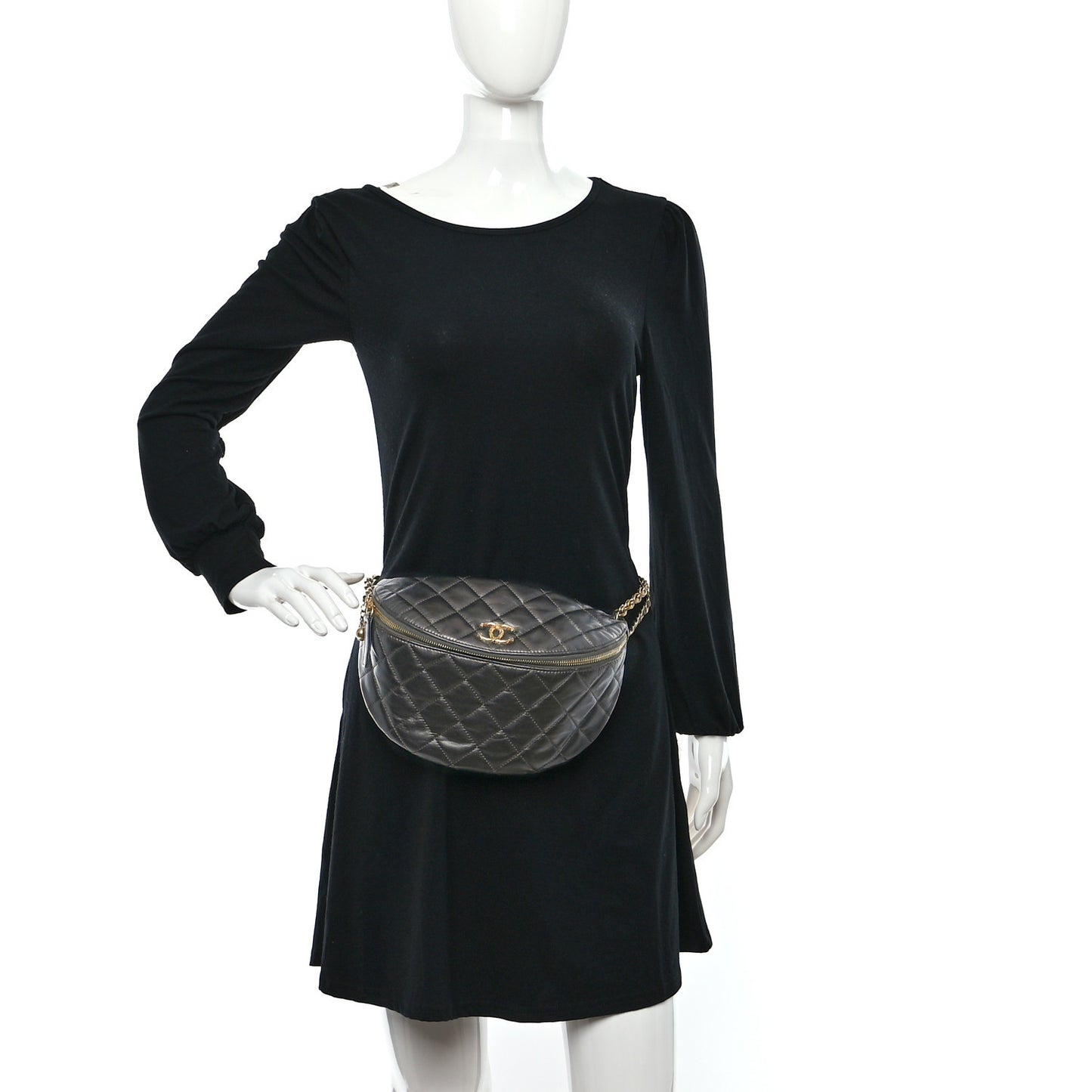 Metallic Calfskin Pearl Quilted CC Belt Bag Ruthenium