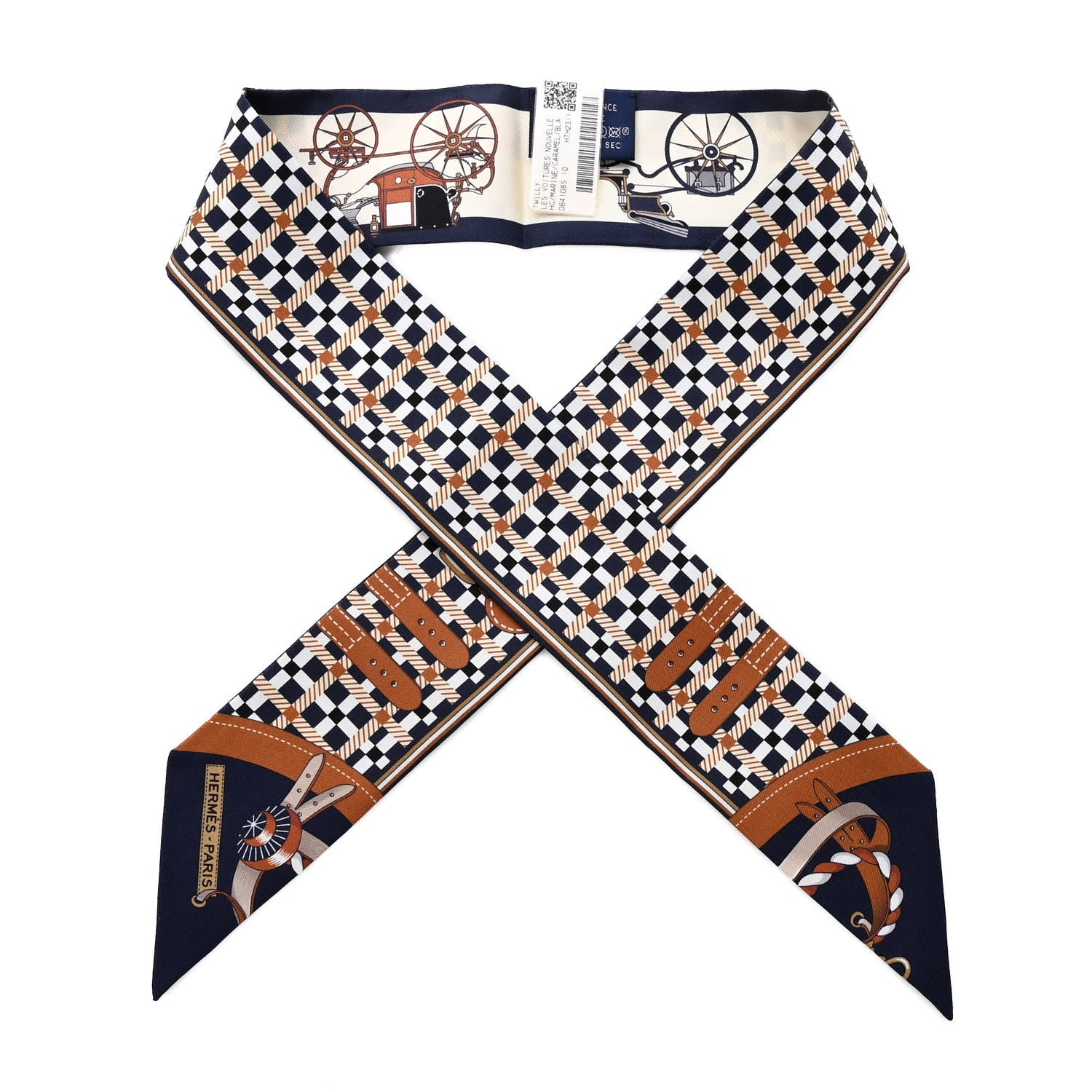 Hermes Silk Les Voitures Nouvelle Twilly Marine Caramel Black 1 of 4