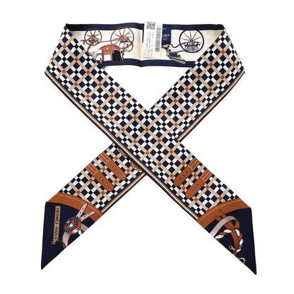 Hermes Silk Les Voitures Nouvelle Twilly Marine Caramel Black 1 of 4