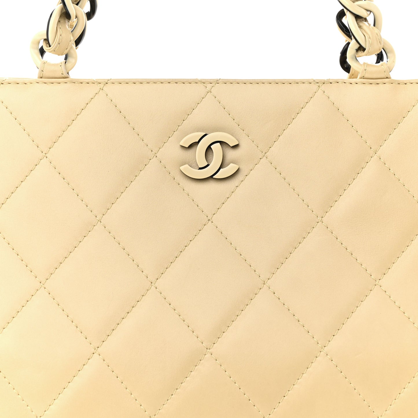 Lambskin Quilted CC Shoulder Bag Beige