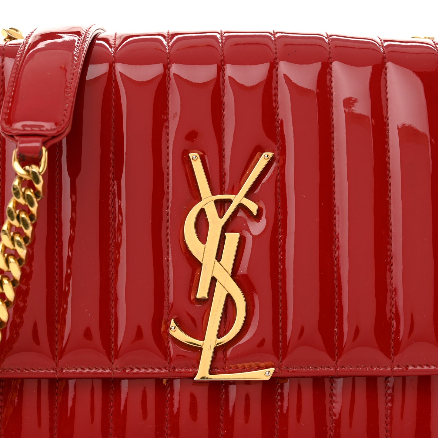 Patent Matelasse Monogram Large Vicky Chain Bag Rouge Eros