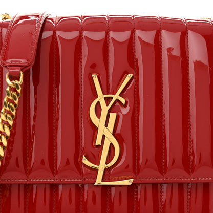 Saint Laurent Patent Matelasse Monogram Large Vicky Chain Bag Rouge Eros 8 of 16