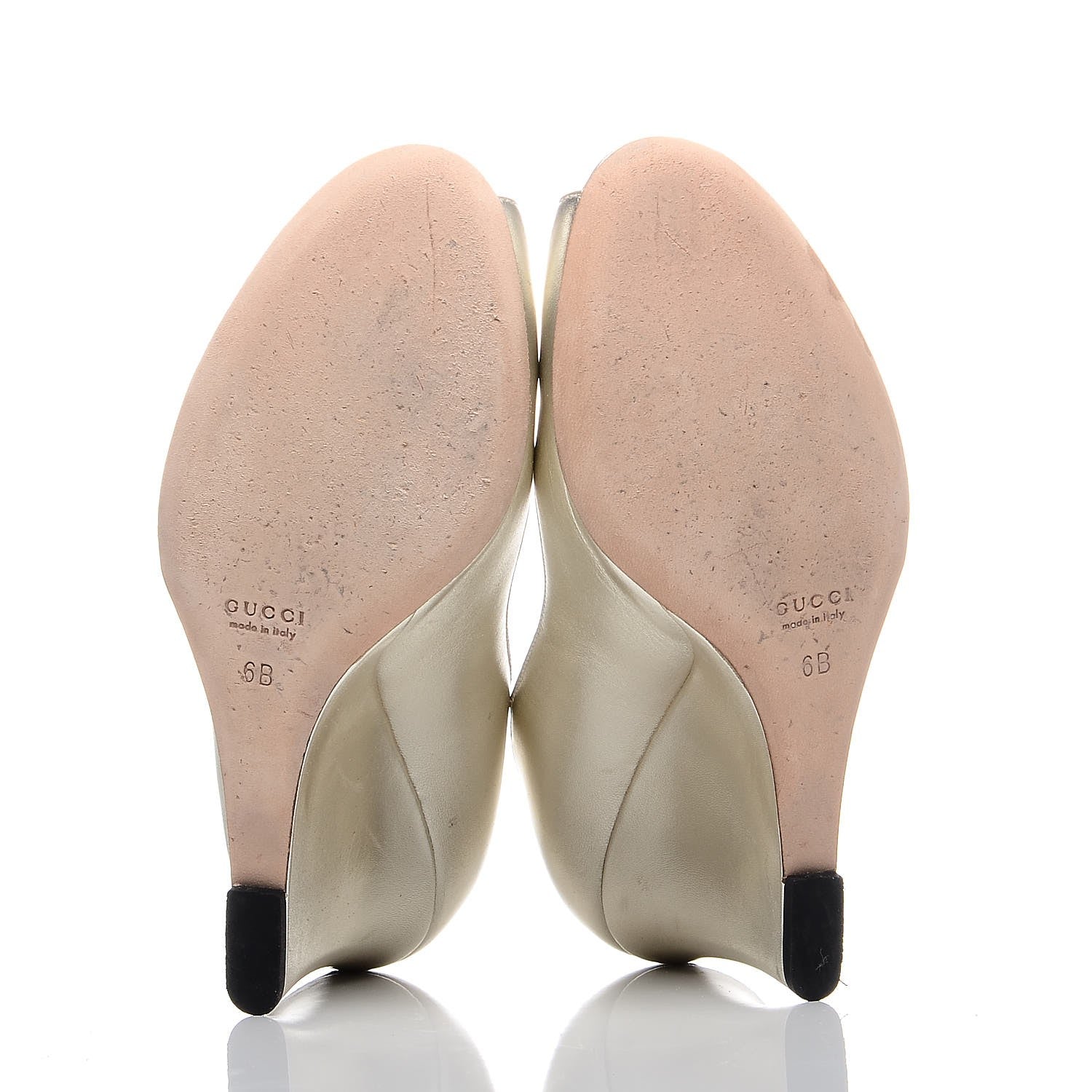 Gucci Metallic Nappa Peep Toe Wedges 6 Athena 7 of 11