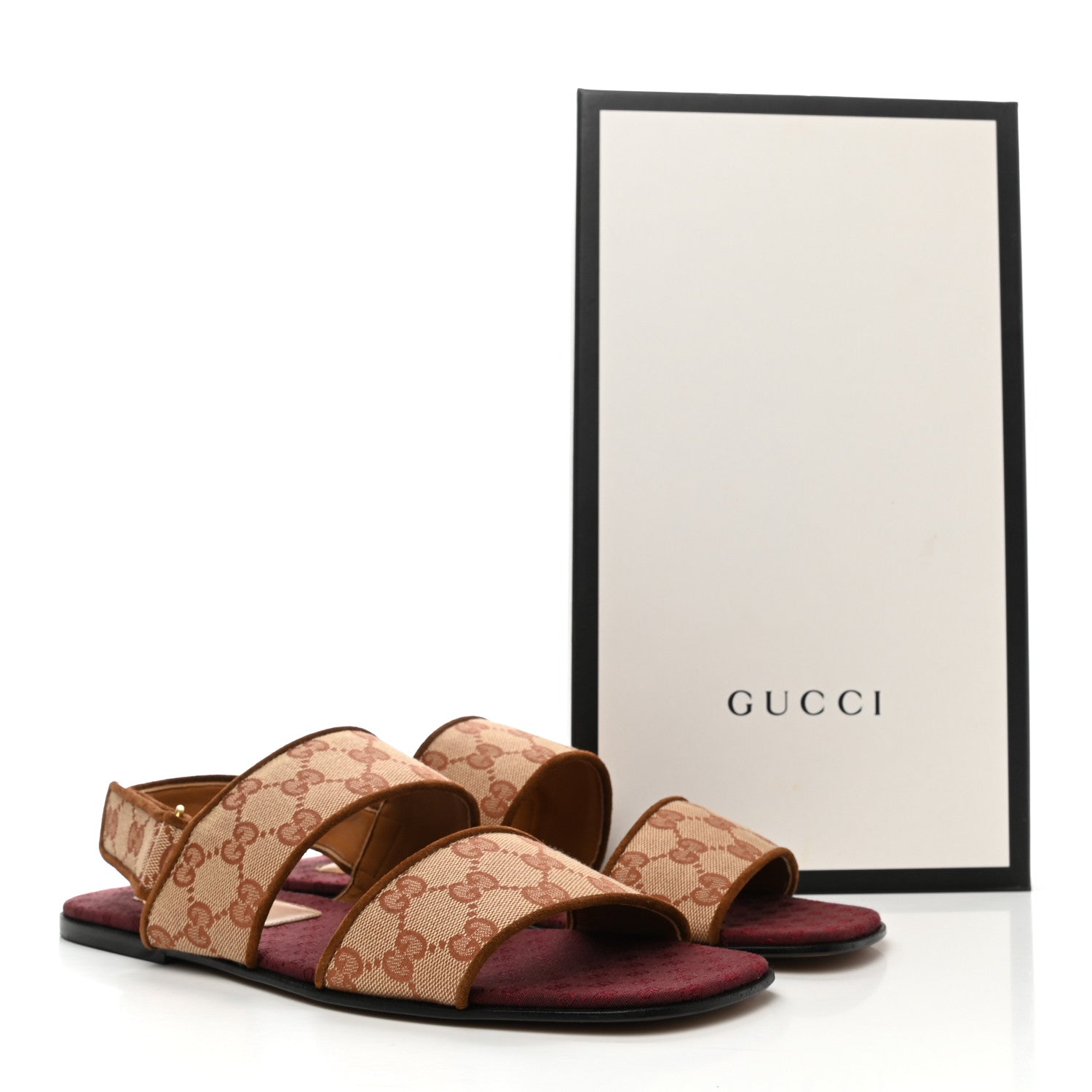 Gucci Canvas GG Monogram Mens Slingback Flat Sandals 8 Beige Ruggine Cuir 9 of 9