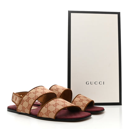 Gucci Canvas GG Monogram Mens Slingback Flat Sandals 8 Beige Ruggine Cuir 9 of 9