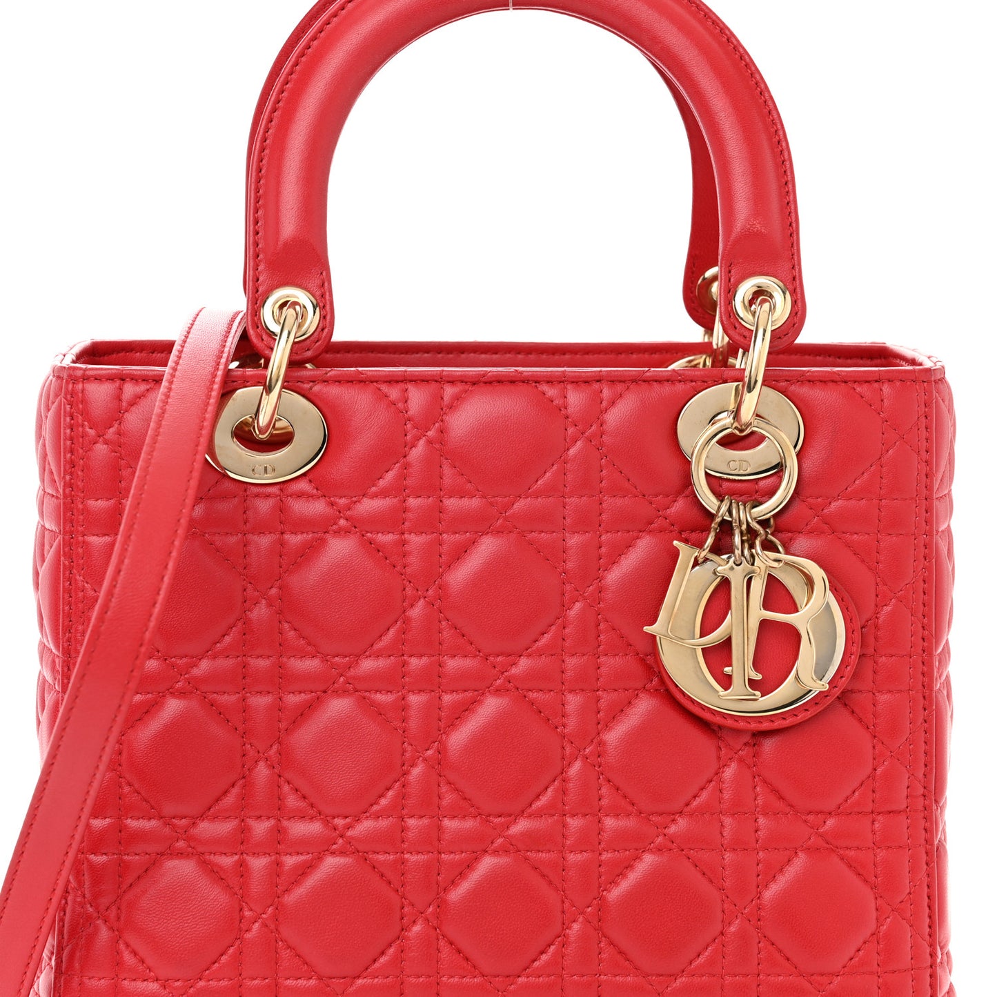 CHRISTIAN DIOR Lambskin Cannage Medium Lady Dior Red