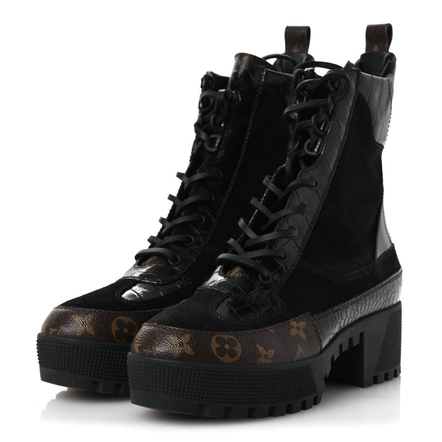 Louis Vuitton Suede Calfskin Monogram Laureate Platform Desert Boots 40 Black 4 of 11