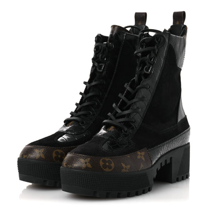 Louis Vuitton Suede Calfskin Monogram Laureate Platform Desert Boots 40 Black 4 of 11