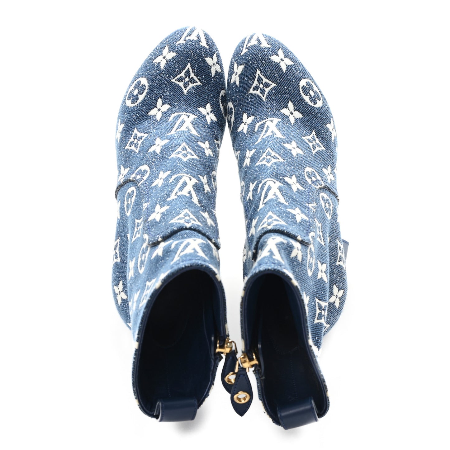 Denim Monogram Silhouette Ankle Boots 37 Navy Blue