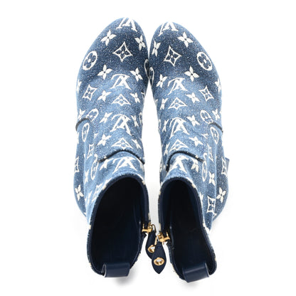 Louis Vuitton Denim Monogram Silhouette Ankle Boots 37 Navy Blue 2 of 9
