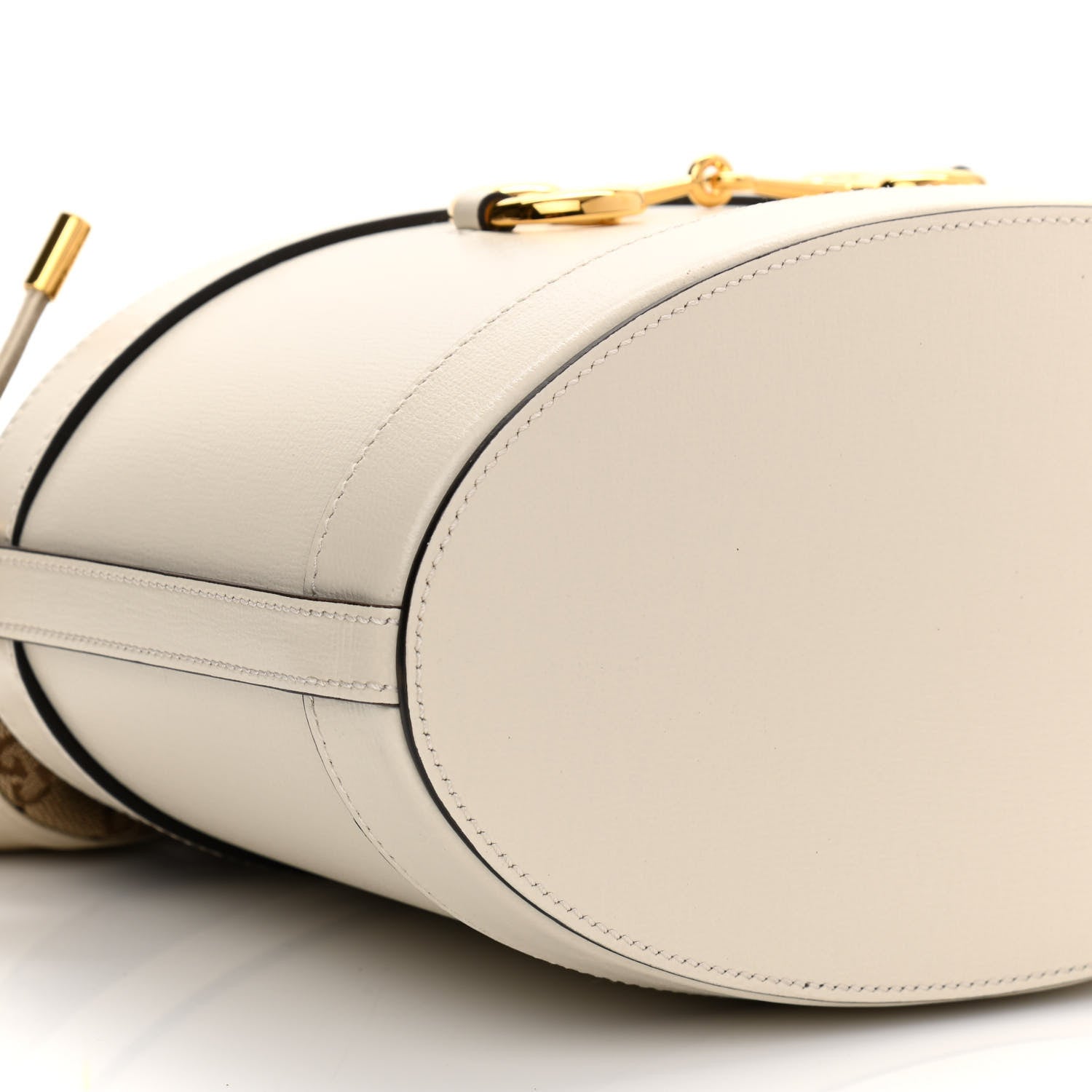 Gucci Monogram Textured Calfskin Horsebit 1955 Drawstring Bucket Bag Beige Mystic White 10 of 11