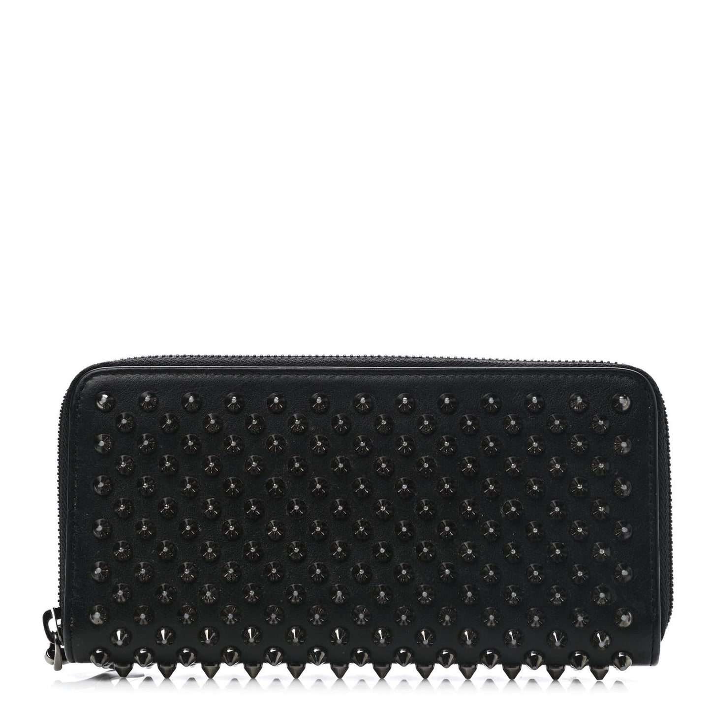 Calfskin Panettone Spiked Zip Around Wallet Black