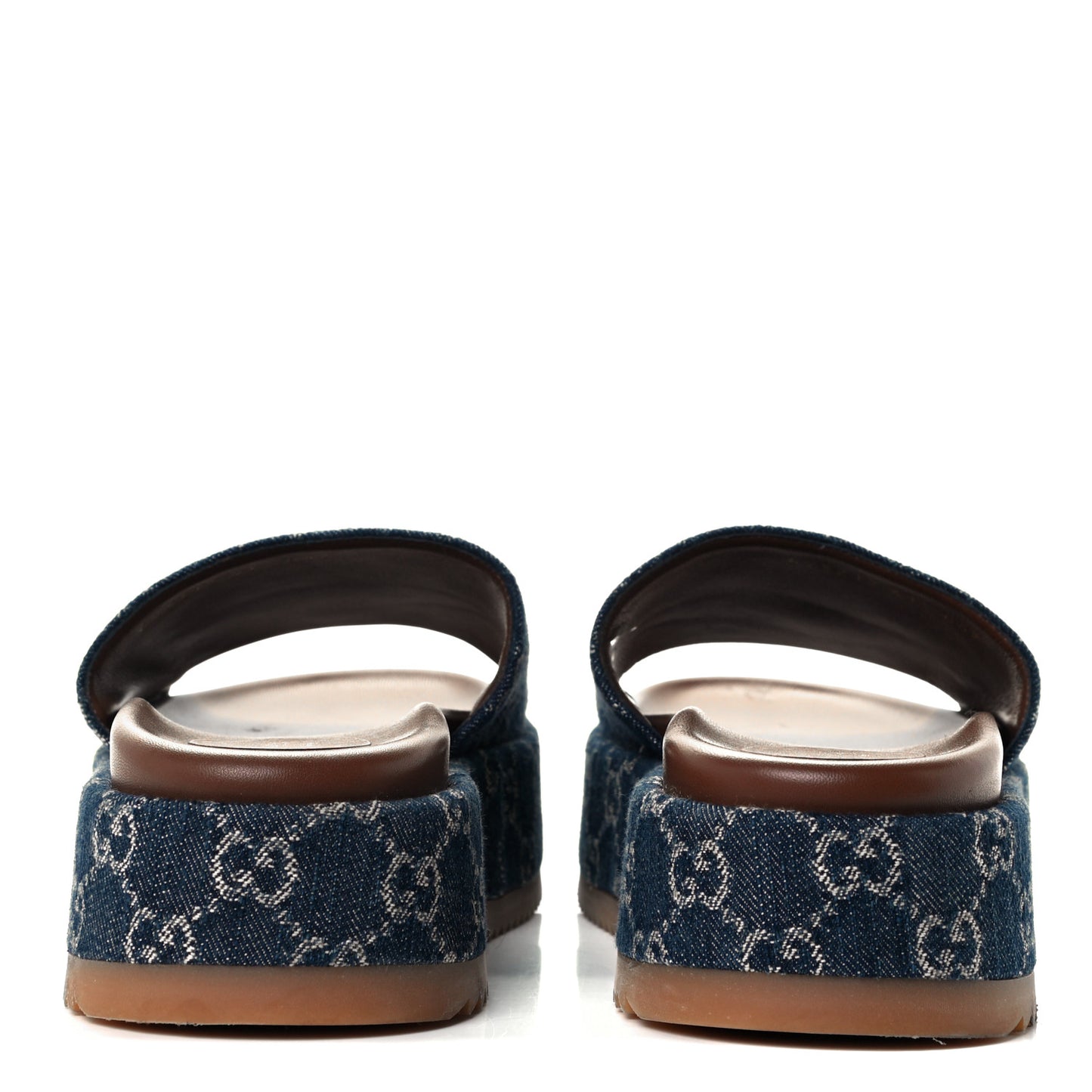 New Denim GG Monogram Angelina Platform 55mm Slide Sandals 41 Blue Tea