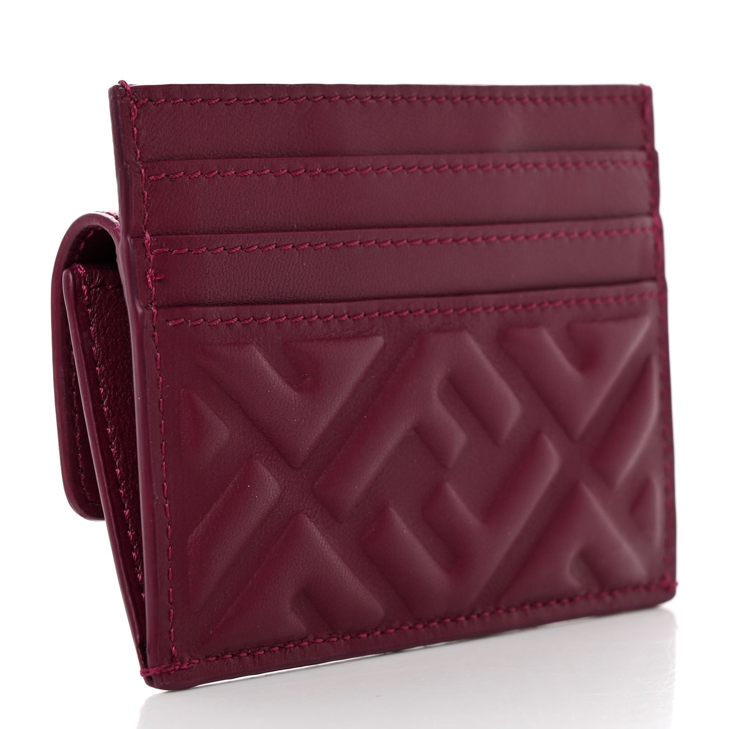 Nappa Matisse Enamel FF Diagonal Embossed Fold Over Card Holder Wallet Rosso Roma