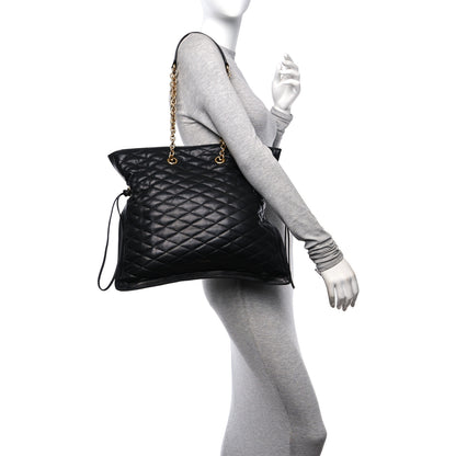 Saint Laurent Lambskin Quilted Pochon Drawstring Tote Bag Black 2 of 10