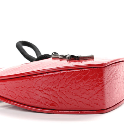 Saint Laurent Patent Crocodile Embossed Sac Coeur Heart Shaped Clutch Red 7 of 8