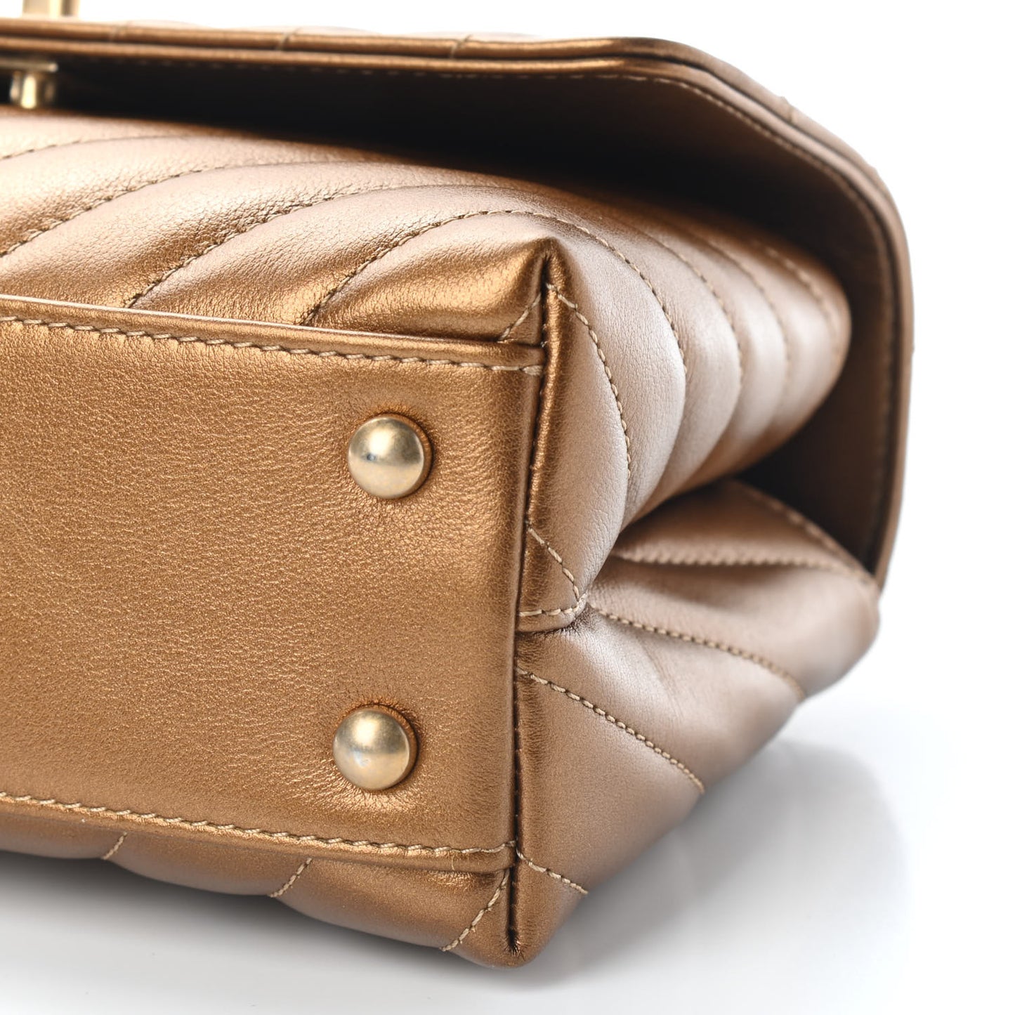 Metallic Calfskin Chevron Quilted Mini Coco Handle Flap Gold