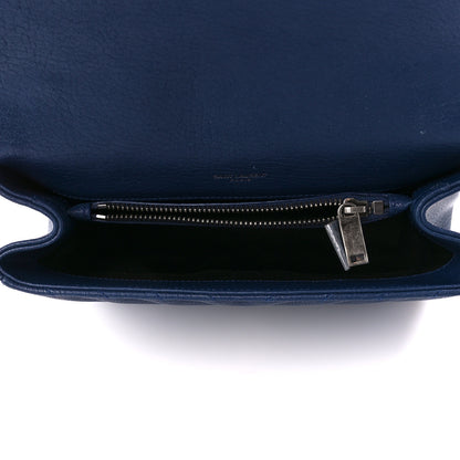 Saint Laurent Sheepskin Matelasse Chevron Monogram Medium College Bag Blue Charron 5 of 12