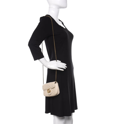 Gucci Calfskin Matelasse Super Mini GG Marmont Shoulder Bag White 2 of 13