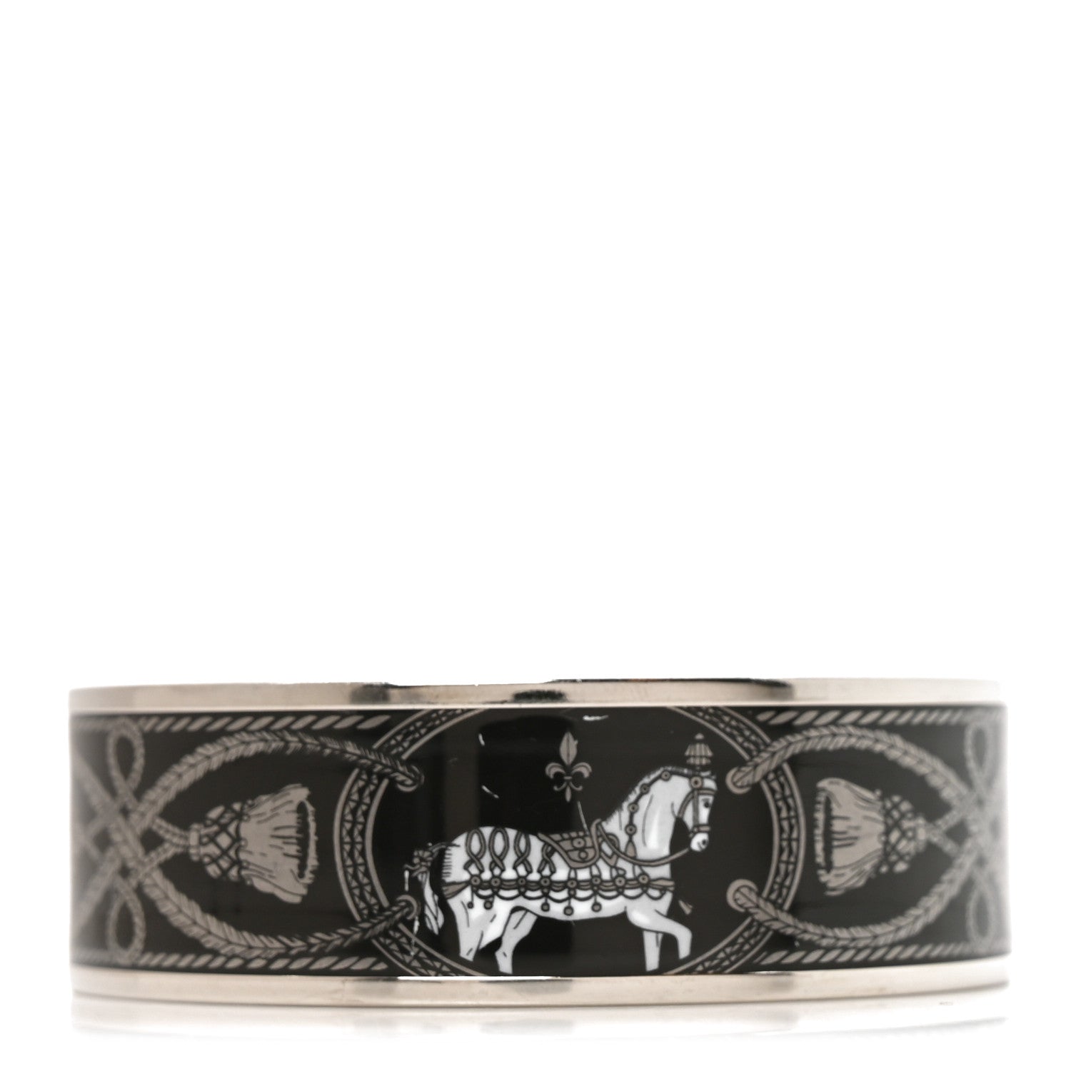 Hermes Enamel Printed Wide Grand Apparat Bracelet 65 Black 2 of 10