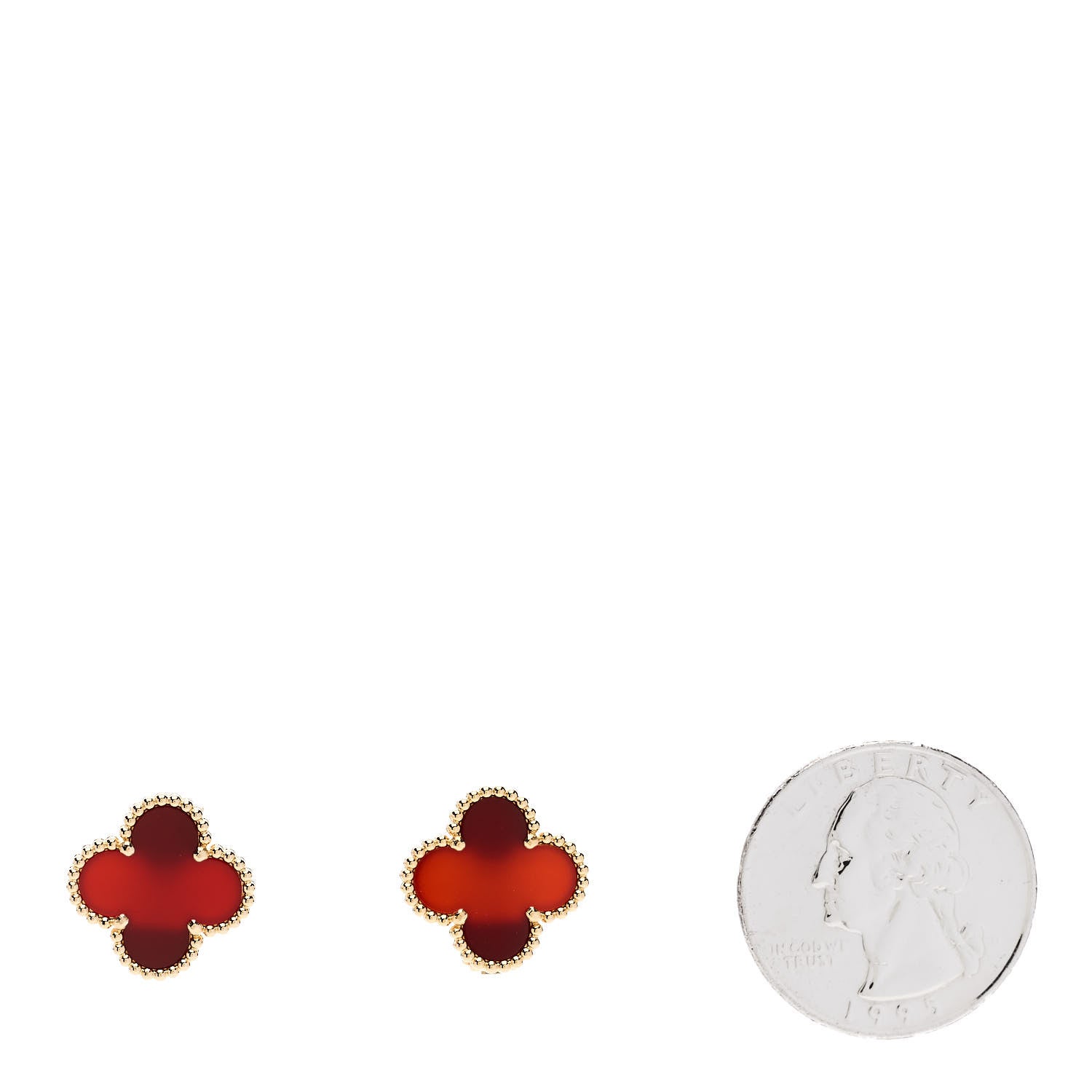 Van Cleef & Arpels 18K Yellow Gold Carnelian Vintage Alhambra Earrings 2 of 4