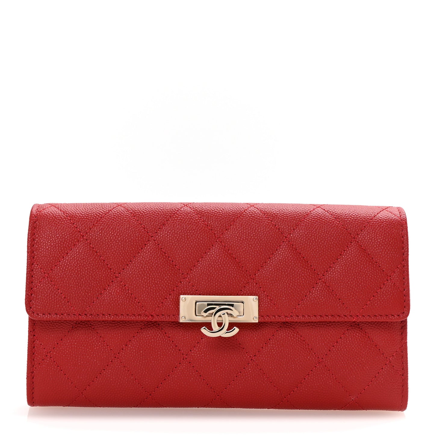 Caviar Quilted Large Golden Class Gusset Flap Wallet Red