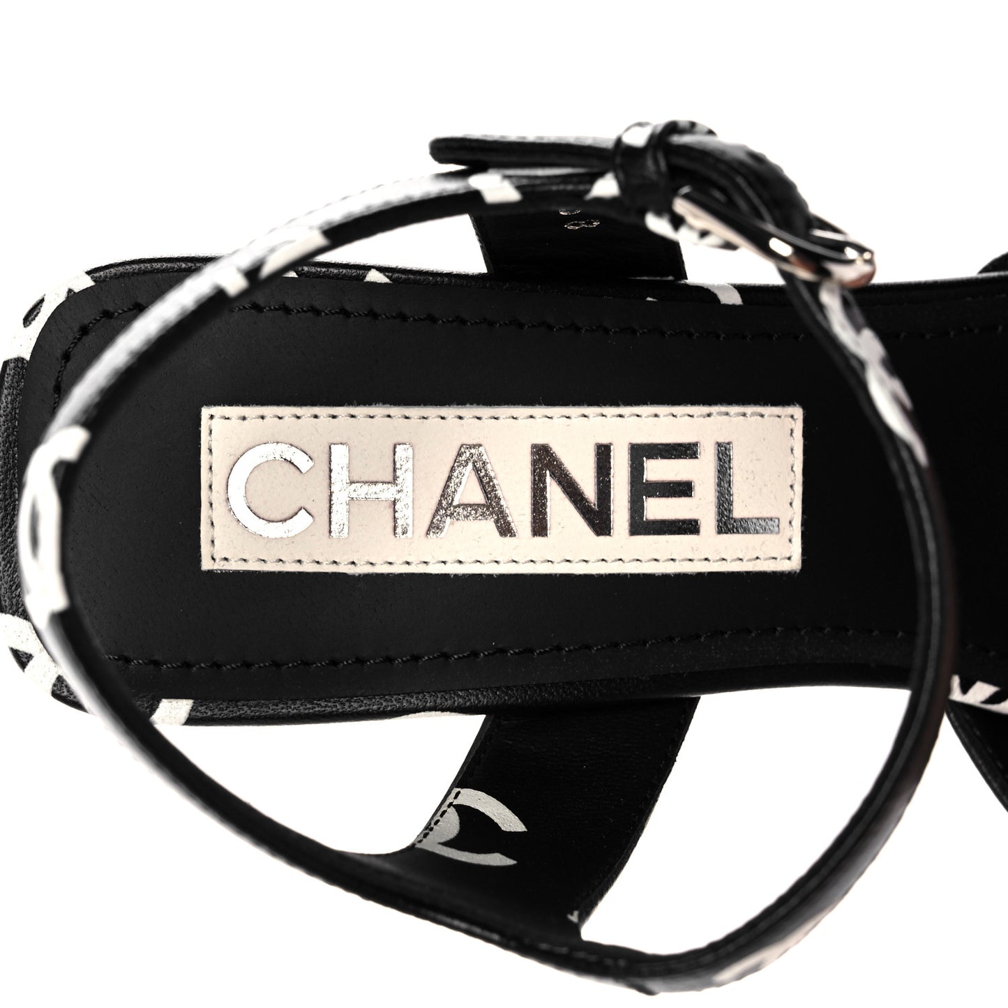 Printed Lambskin CC Platform Sandals 36 Black White