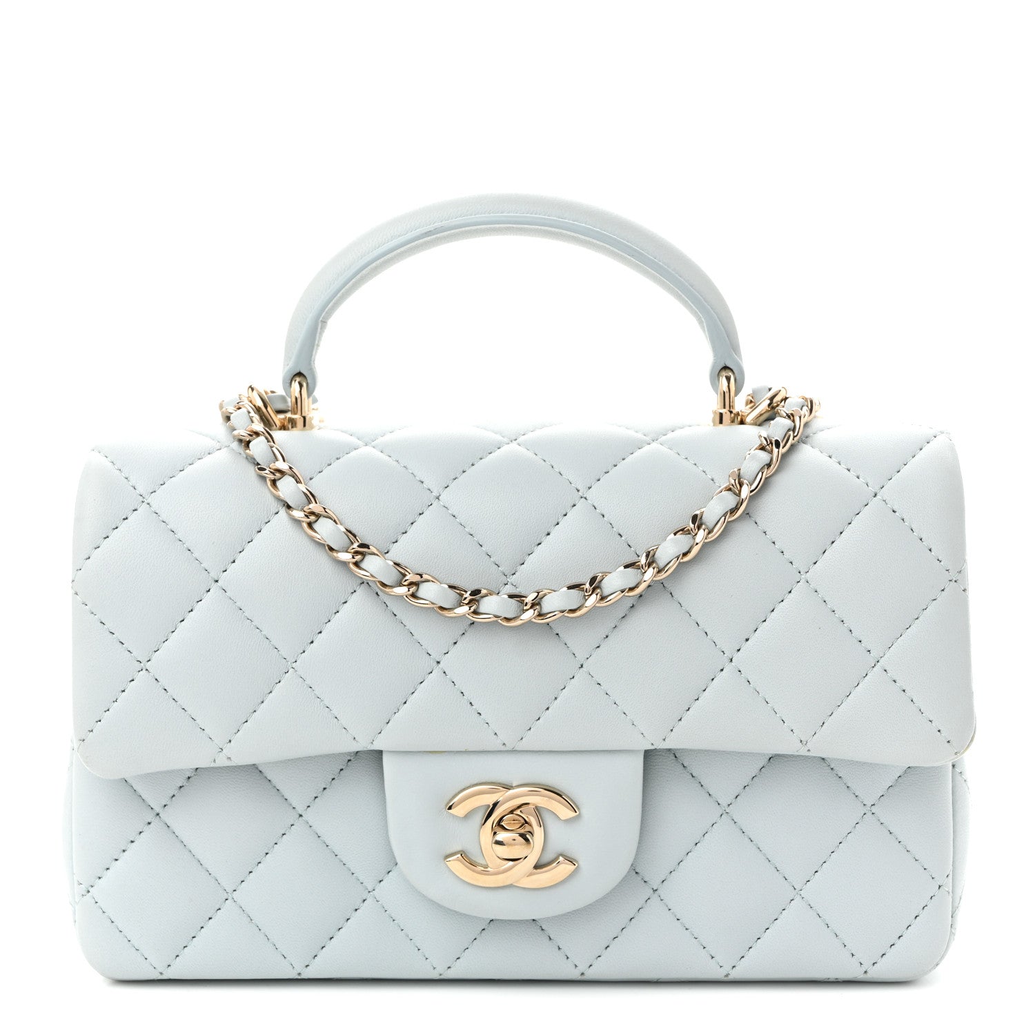 Chanel Lambskin Quilted Mini Top Handle Rectangular Flap Light Blue 1 of 10