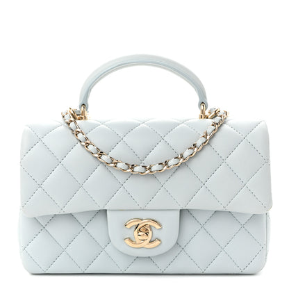 Chanel Lambskin Quilted Mini Top Handle Rectangular Flap Light Blue 1 of 10