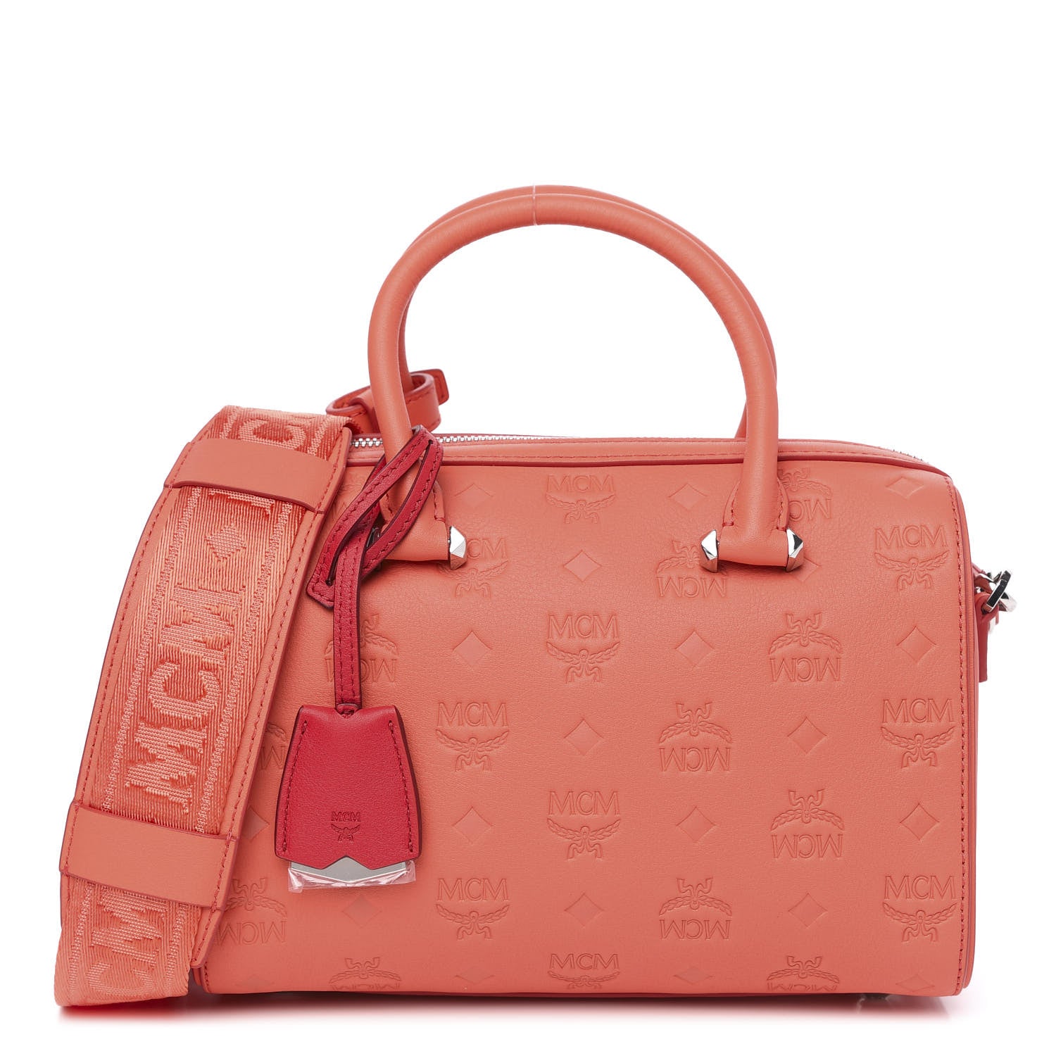 MCM Calfskin Ottomar Monogram Essential Boston Bag Hot Coral 2 of 9