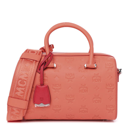 MCM Calfskin Ottomar Monogram Essential Boston Bag Hot Coral 2 of 9
