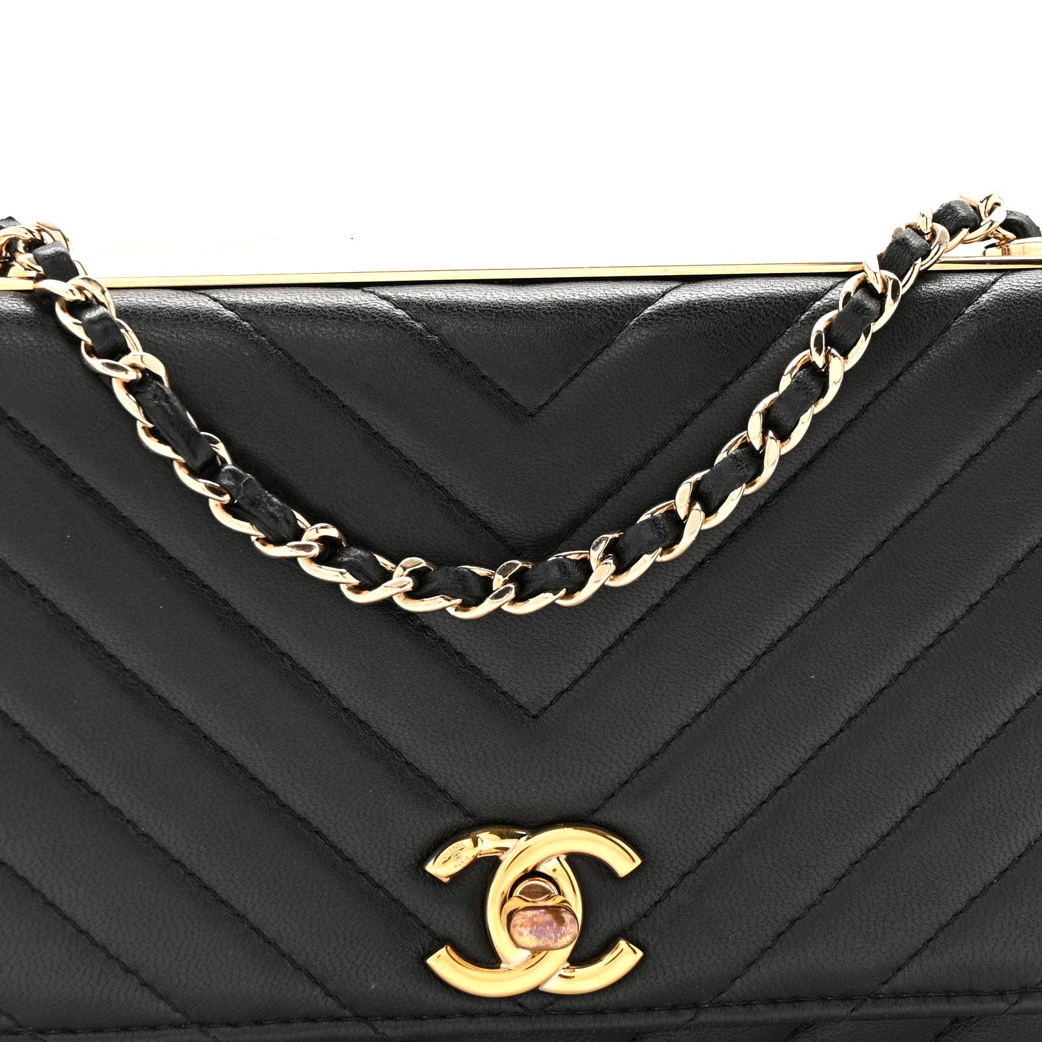 Chanel Lambskin Chevron Quilted Trendy CC Wallet On Chain WOC Black 9 of 15