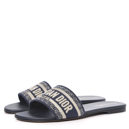 Christian Dior Canvas Embroidered Dway Mules Slide Sandals 40 Deep Blue 3 of 9