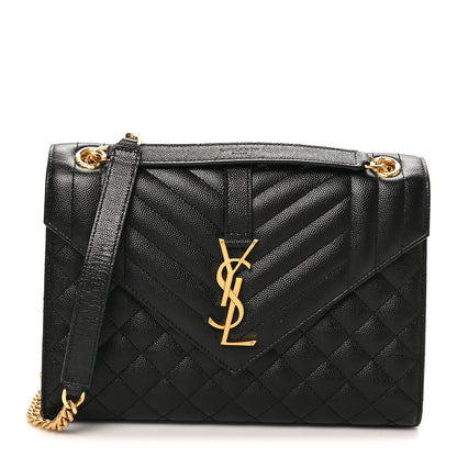 Saint Laurent Grain De Poudre Textured Mixed Matelasse Triquilt Medium Monogram Satchel Black 1 of 9