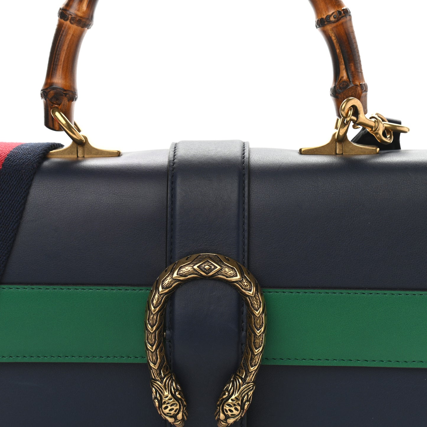 Moon Calfskin Bamboo Web Medium Dionysus Top Handle Bag Blue Emerald Hibiscus Red