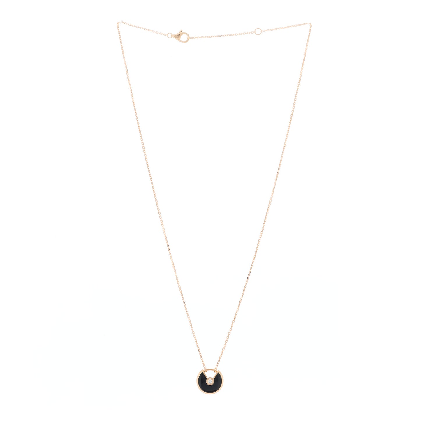 18K Pink Gold Diamond Black Onyx XS Amulette de Cartier Pendant Necklace