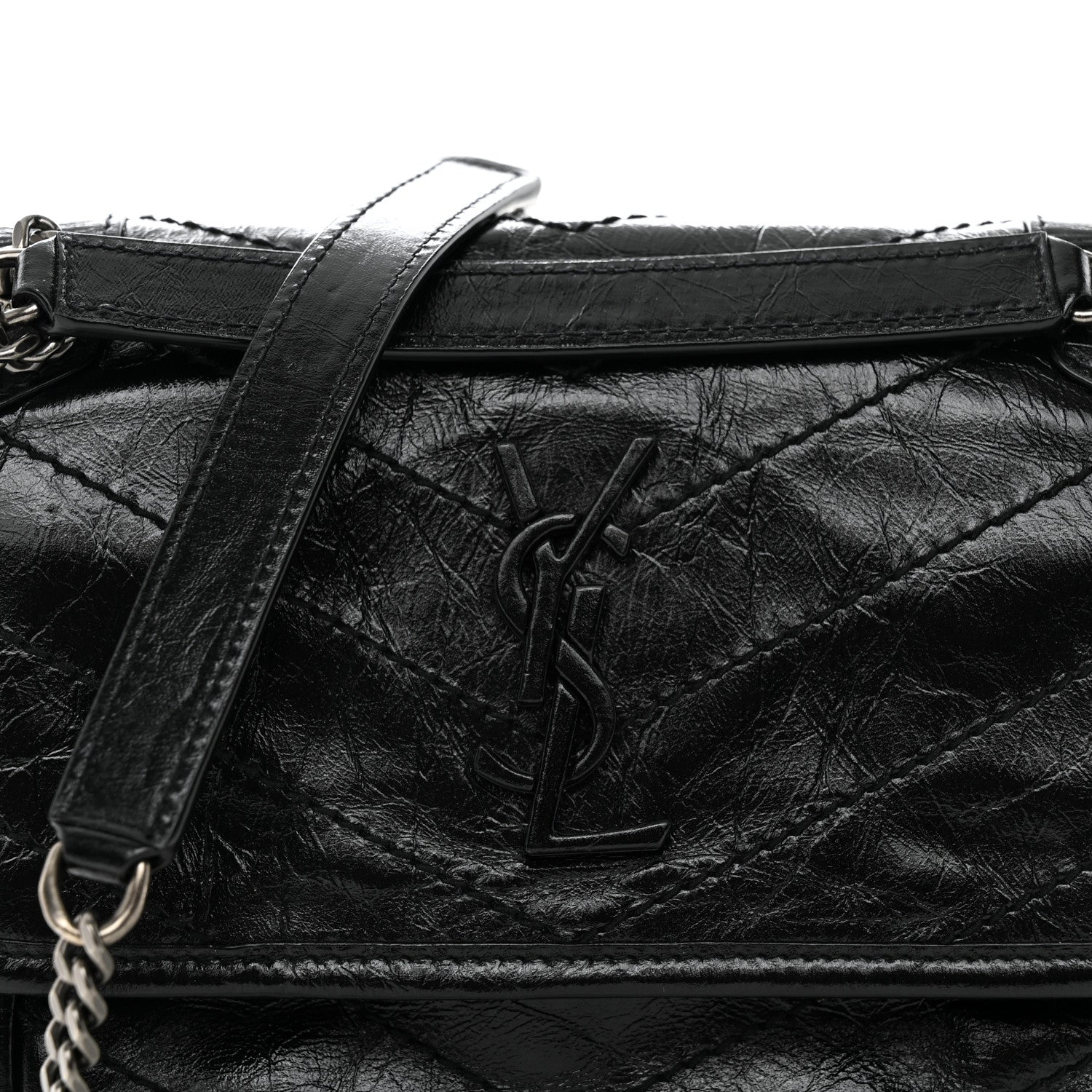 Saint Laurent Crinkled Lambskin Matelasse Monogram Baby Niki Chain Satchel Black 9 of 11
